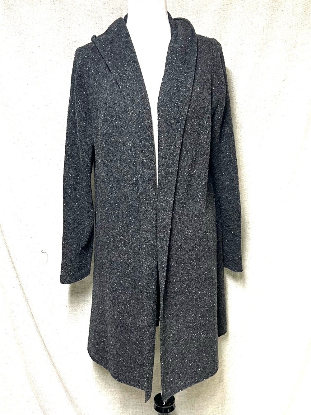 Eileen Fisher Gray Open-Front Hooded Women's Sweater Cardigan